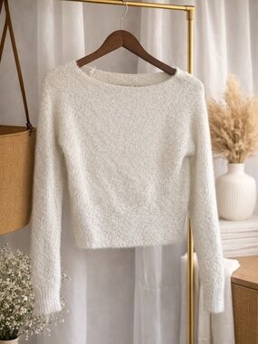 T.J.Maxx Cream Off-the-Shoulder Fuzzy Knit Sweater